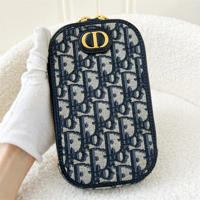 Dior 30 Montaigne Phone Holder in Blue Dior Oblique Jacquard