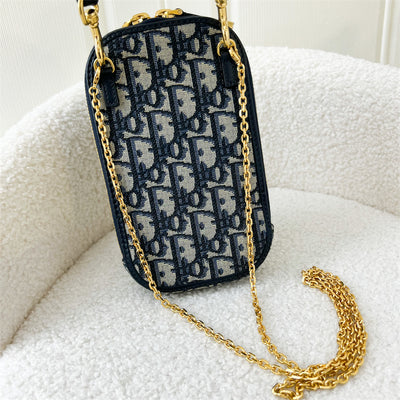 Dior 30 Montaigne Phone Holder in Blue Dior Oblique Jacquard