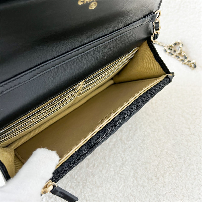 Chanel 23C Pearl Crush Wallet on Chain WOC in Black Lambskin LGHW