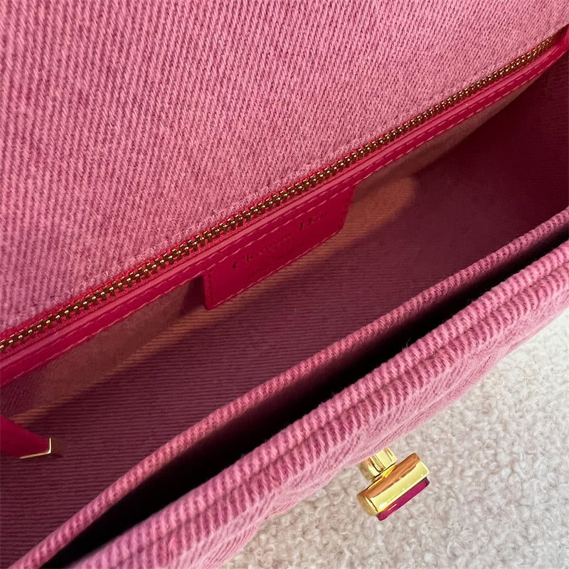 Dior Medium Caro in Bright Pink Macrocannage Denim, Fluorescent Pink Transparent Resin &