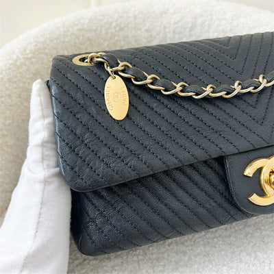 Chanel Seasonal Herringbone Medium Flap in Black Distressed Calfskin AGHW