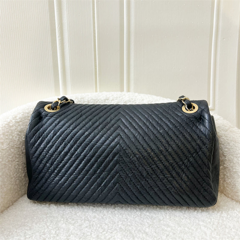 Chanel Seasonal Herringbone Medium Flap in Black Distressed Calfskin AGHW