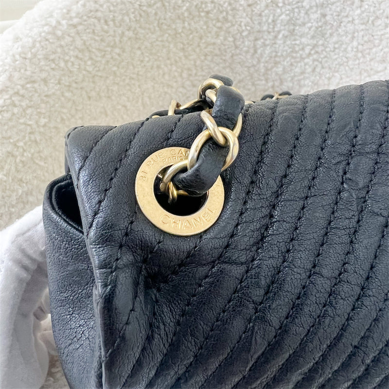 Chanel Seasonal Herringbone Medium Flap in Black Distressed Calfskin AGHW