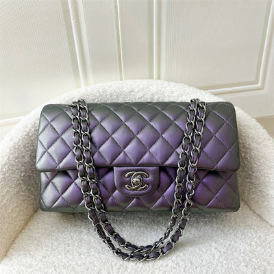 Chanel Medium Classic Flap CF in Iridescent Purple Lambskin and Dark SHW