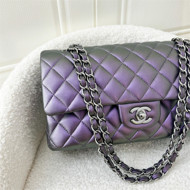 Chanel Medium Classic Flap CF in Iridescent Purple Lambskin and Dark SHW