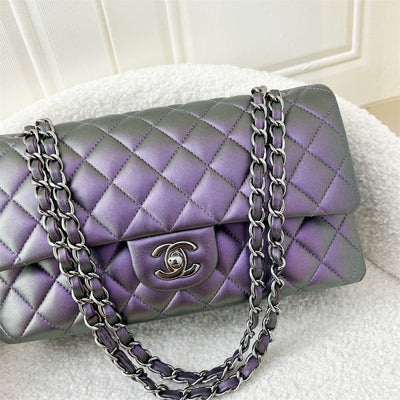 Chanel Medium Classic Flap CF in Iridescent Purple Lambskin and Dark SHW