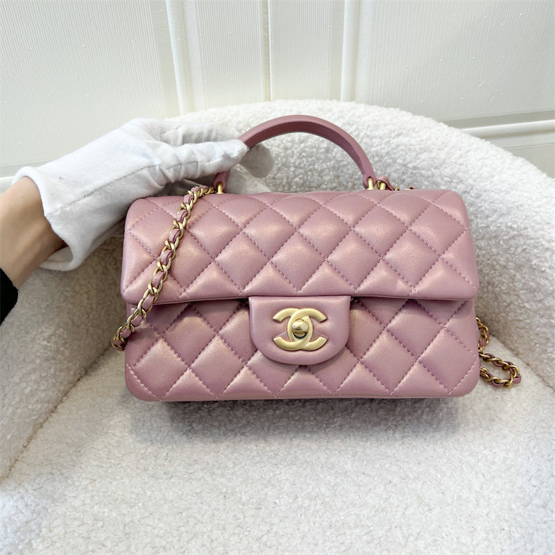 Chanel Top Handle Mini Rectangle Flap in Pink Lambskin AGHW