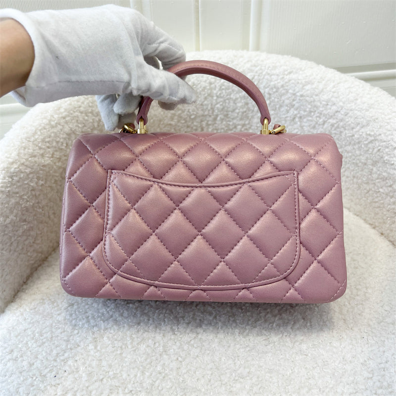 Chanel Top Handle Mini Rectangle Flap in Pink Lambskin AGHW