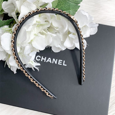 Chanel Hairband With Interwoven Black Leather And Matte