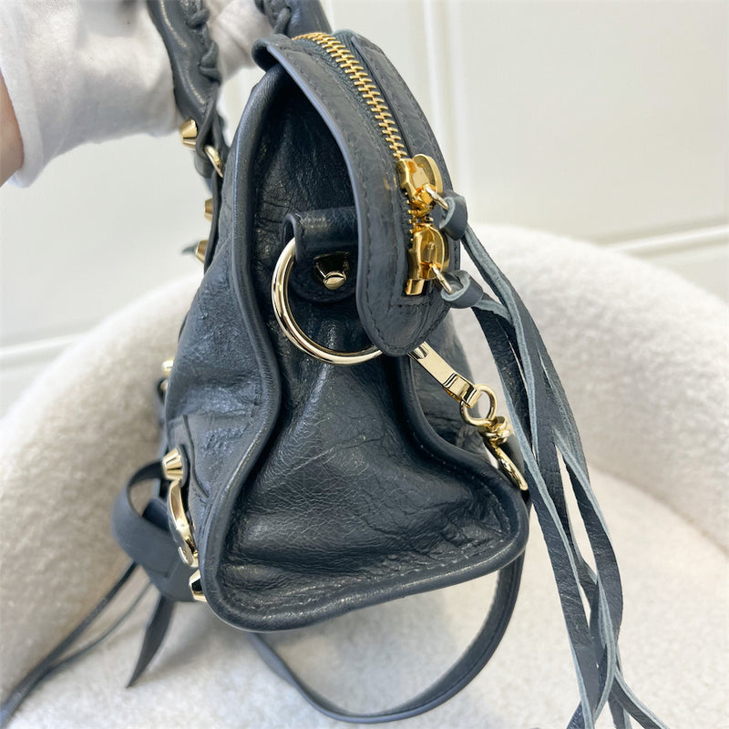AUTHENTIC Balenciaga Mini City Bag Leather Grey & Gold