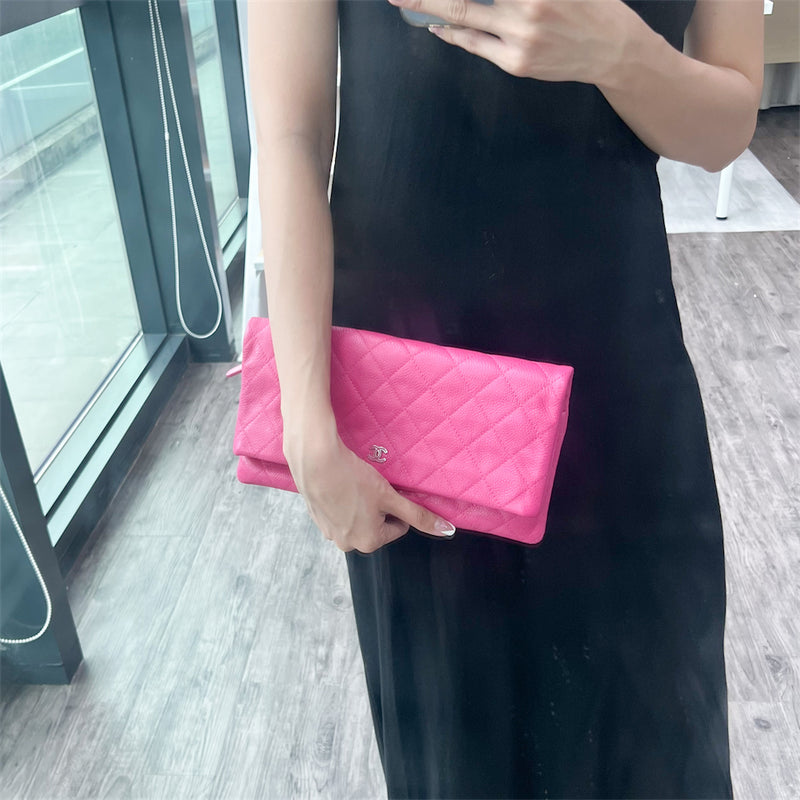 Chanel Quilted Foldover CC Clutch in Pink Caviar SHW