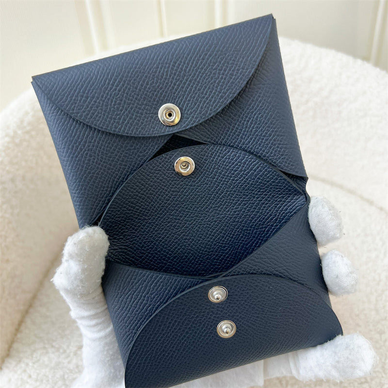 Hermes Calvi Duo in Bleu Indigo Epsom Leather PHW