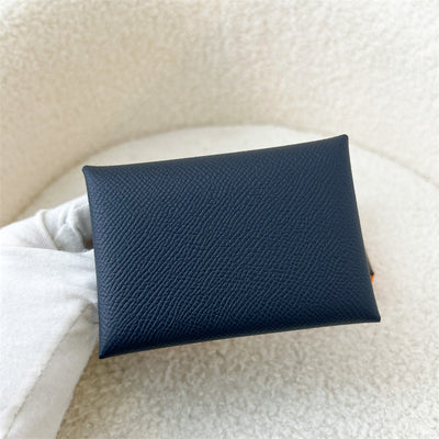 Hermes Calvi Duo in Bleu Indigo Epsom Leather PHW