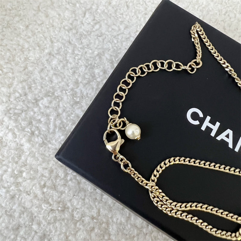 Chanel 22B Crystals Studded Heart Necklace in LGHW