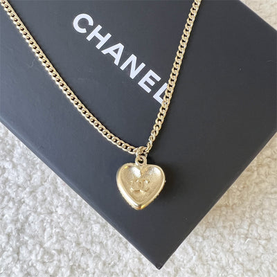 Chanel 22B Crystals Studded Heart Necklace in LGHW