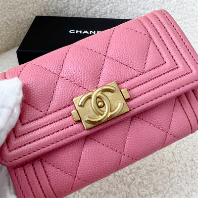 Chanel Boy Snap Card Holder in Pink Caviar AGHW