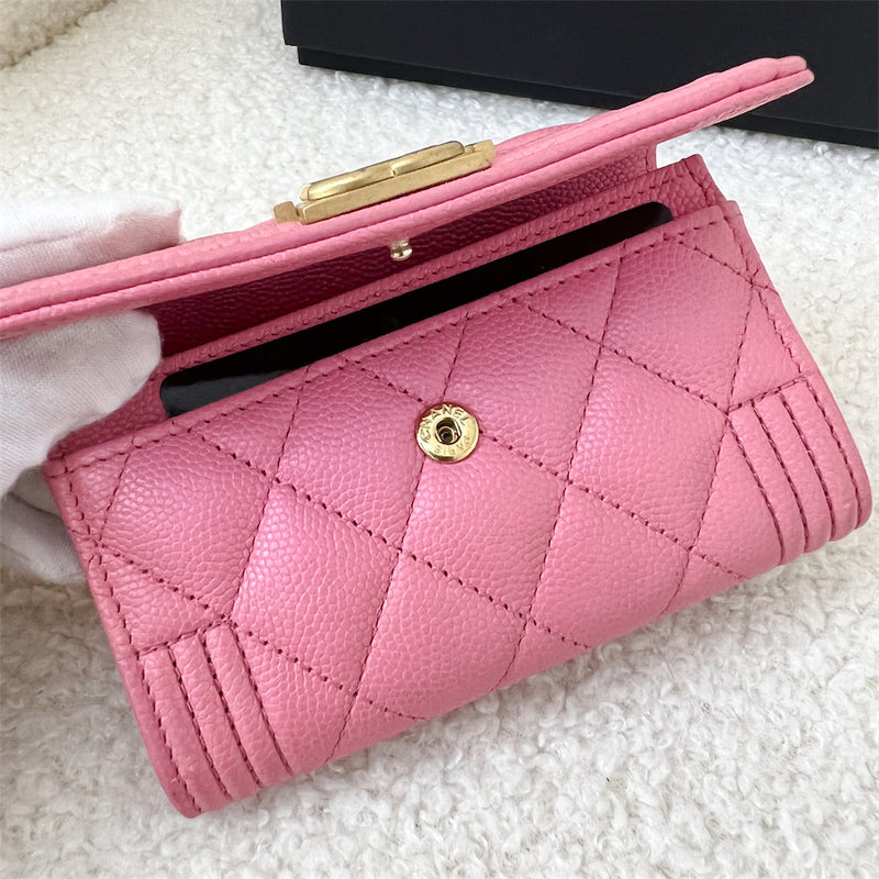 Chanel Boy Snap Card Holder in Pink Caviar AGHW