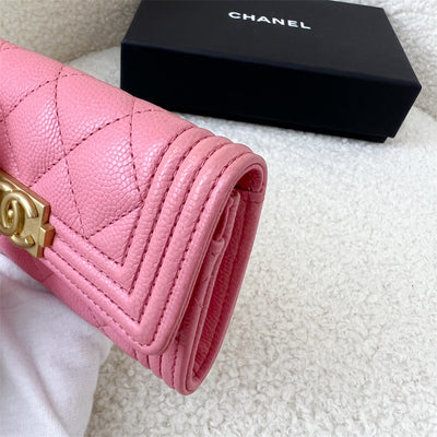 Chanel Boy Snap Card Holder in Pink Caviar AGHW
