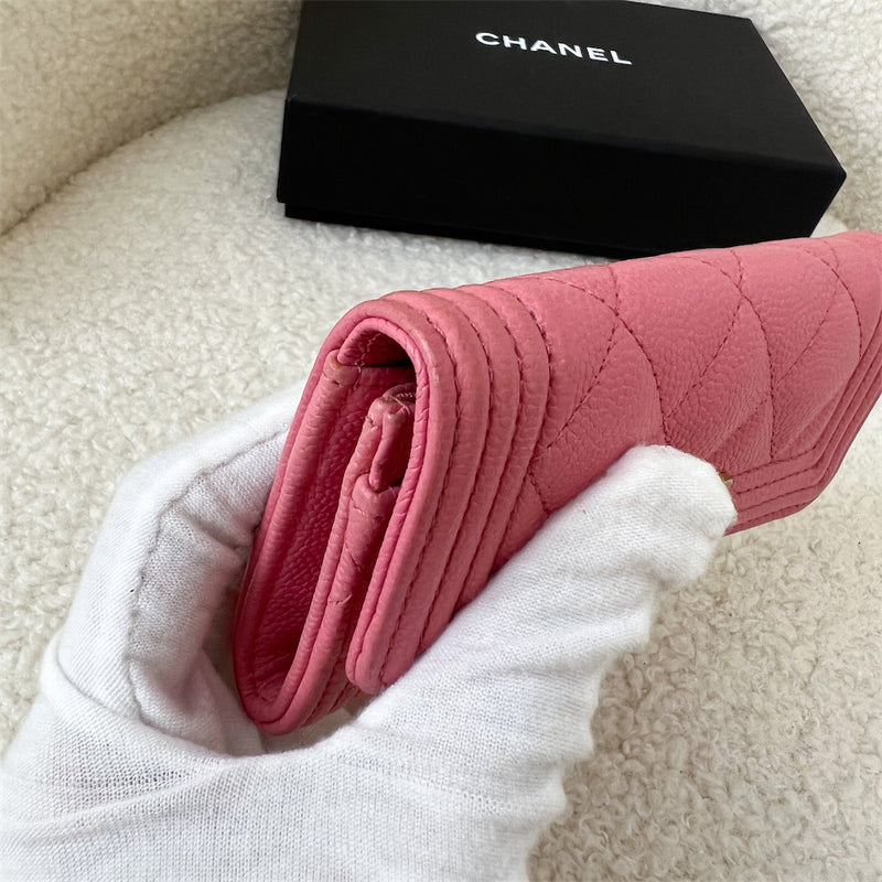 Chanel Boy Snap Card Holder in Pink Caviar AGHW