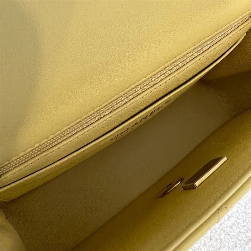 Chanel Top Handle Rectangle Mini Flap in 22P Yellow Lambskin LGHW