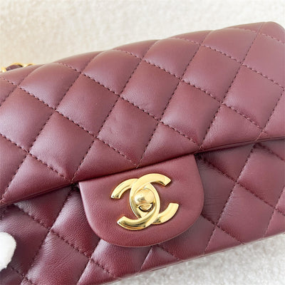 Chanel Classic Mini Rectangle Flap in 15B Burgundy Red Lambskin GHW