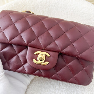 Chanel Classic Mini Rectangle Flap in 15B Burgundy Red Lambskin GHW