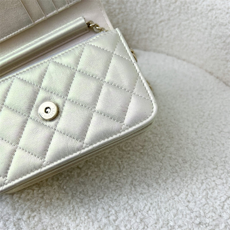 Chanel Classic Mini Wallet on Chain WOC in Iridescent Ivory