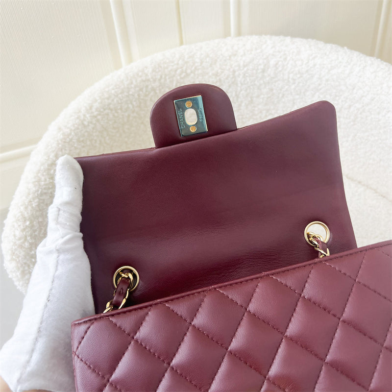 Chanel Classic Mini Rectangle Flap in 15B Burgundy Red Lambskin GHW