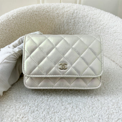 Chanel Classic Mini Wallet on Chain WOC in Iridescent Ivory Lambskin LGHW