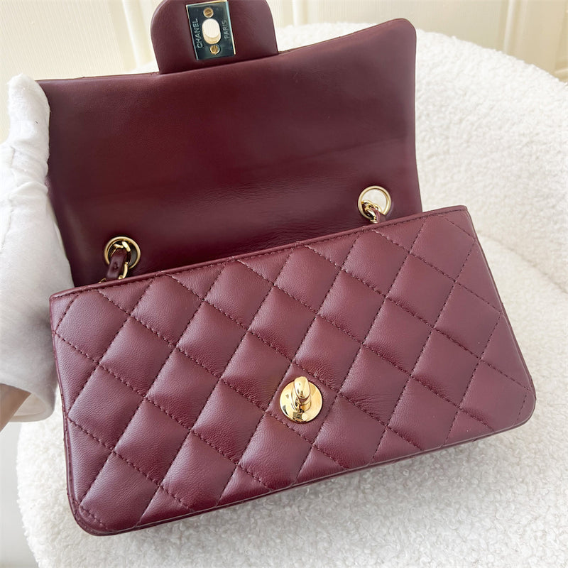 Chanel Classic Mini Rectangle Flap in 15B Burgundy Red Lambskin GHW