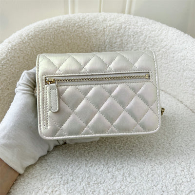 Chanel Classic Mini Wallet on Chain WOC in Iridescent Ivory Lambskin LGHW