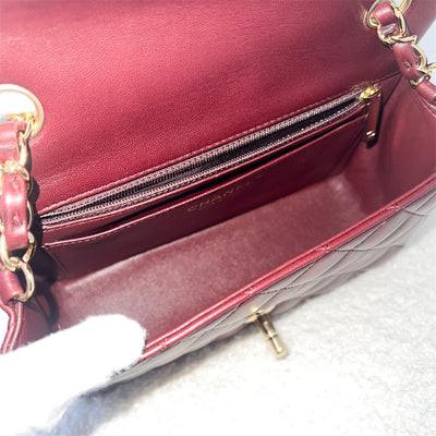 Chanel Classic Mini Rectangle Flap in 15B Burgundy Red Lambskin GHW