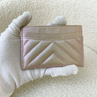 Chanel Classic Flat Card holder in 17B Iridescent Rose Gold Caviar and LGHW