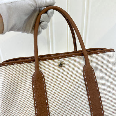 Hermes Garden Party GP 30 in Desert Canvas / Gold Leather