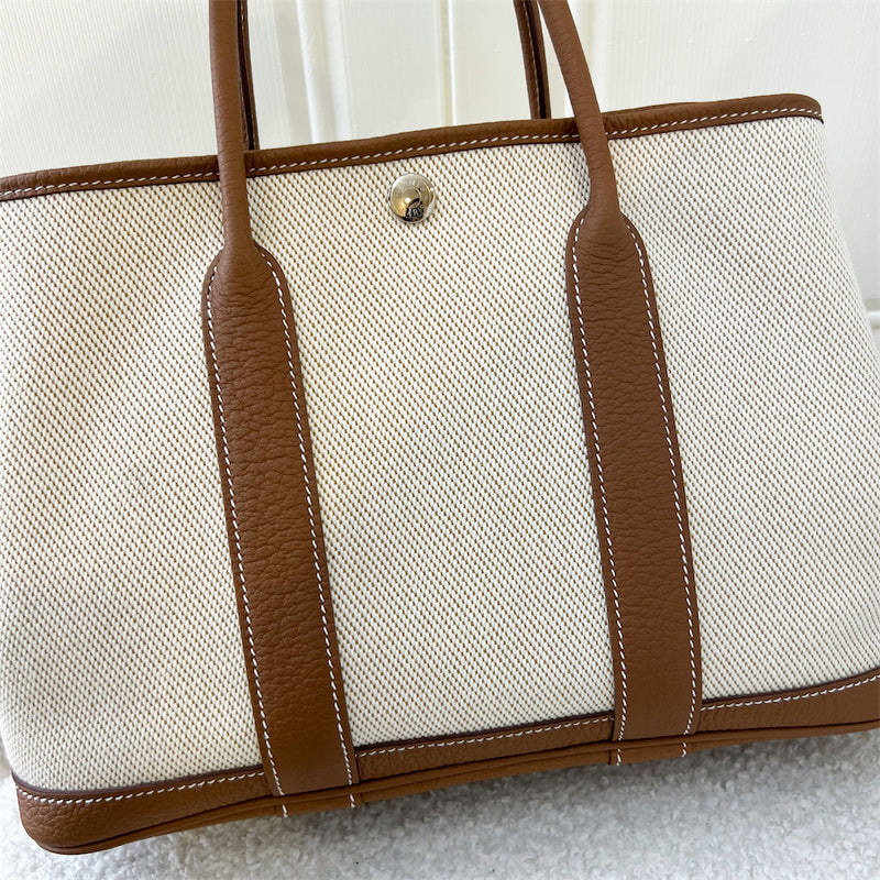 Hermes Garden Party GP 30 in Desert Canvas / Gold Leather