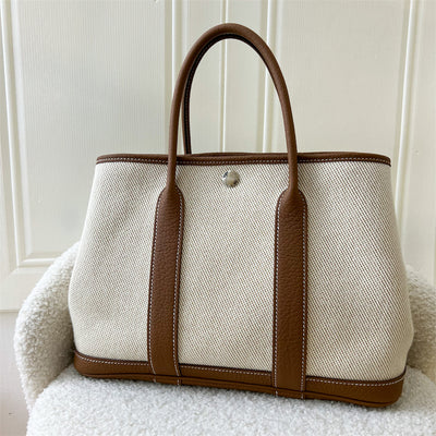 Hermes Garden Party GP 30 in Desert Canvas / Gold Leather