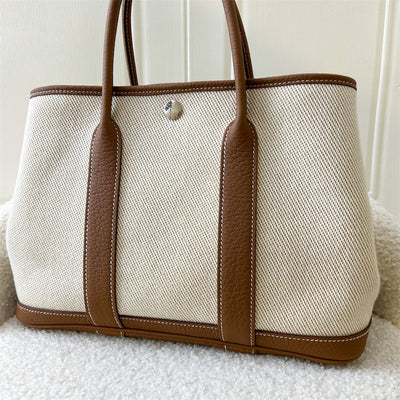 Hermes Garden Party GP 30 in Desert Canvas / Gold Leather