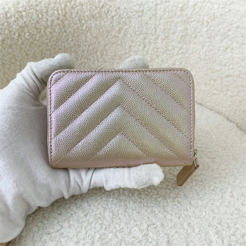 Chanel Zippy Card Holder Purse in 17B Iridescent Rose Gold Caviar and LGHW