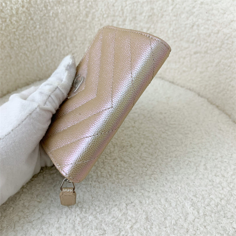 Chanel Zippy Card Holder Purse in 17B Iridescent Rose Gold Caviar and LGHW