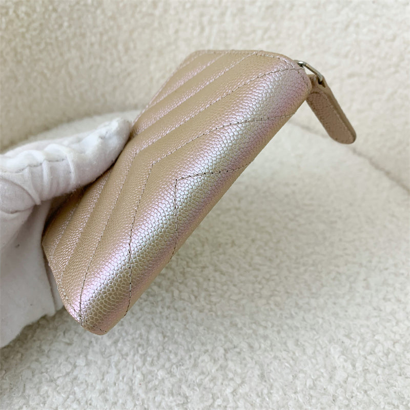 Chanel Zippy Card Holder Purse in 17B Iridescent Rose Gold Caviar and LGHW