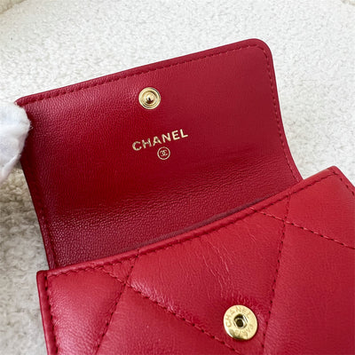Chanel 19 XL Snap Cardholder in Red Lambskin GHW