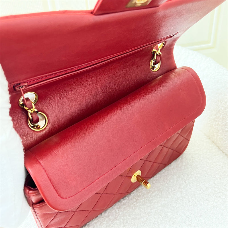 Chanel Vintage Small CF in Red Lambskin 24K Plated GHW