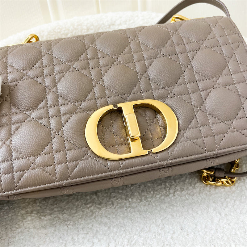 Dior Medium Caro Flap Bag in Warm Taupe Calfskin GHW