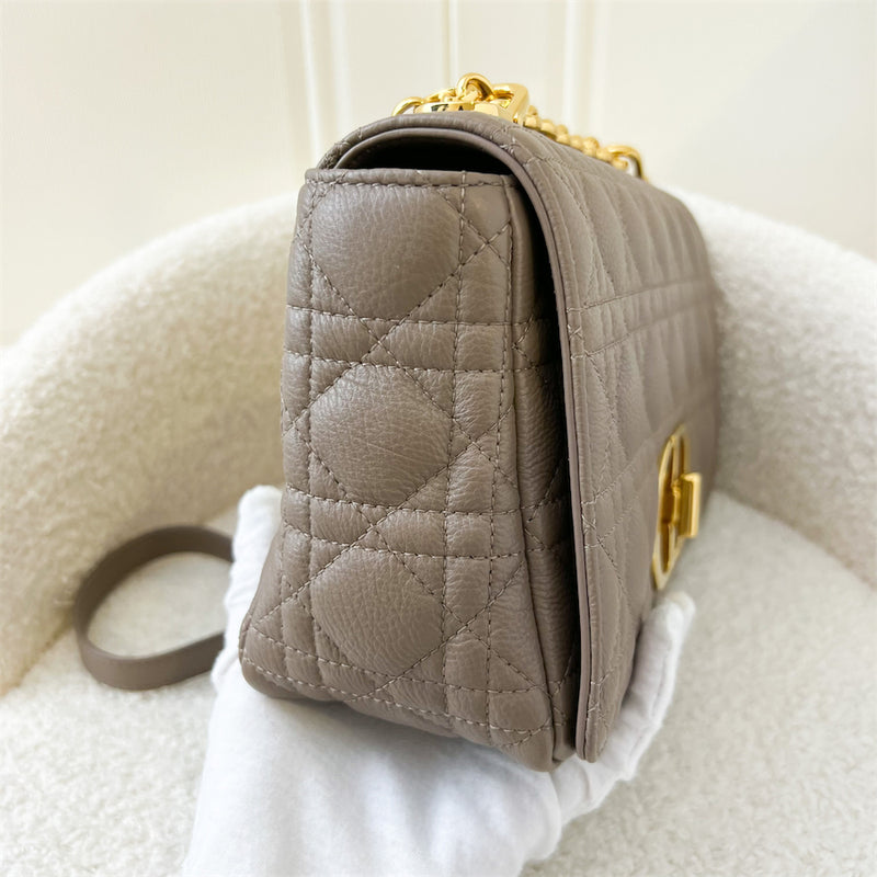 Dior Medium Caro Flap Bag in Warm Taupe Calfskin GHW