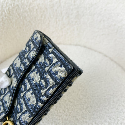 Dior Saddle Flap Card Holder in Blue Oblique Canvas AGHW