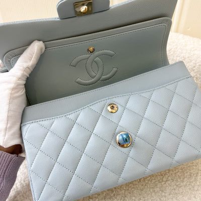 Chanel Small Classic Flap in 22P Robin Egg Blue Caviar LGHW