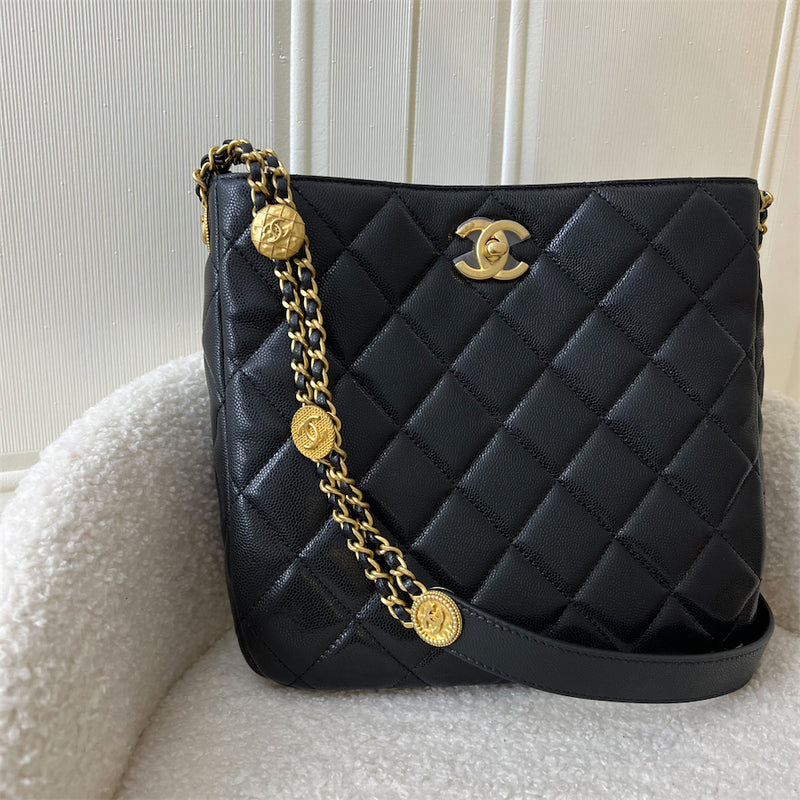 Chanel 22A Twist Your Button Hobo Bag in Black Caviar AGHW