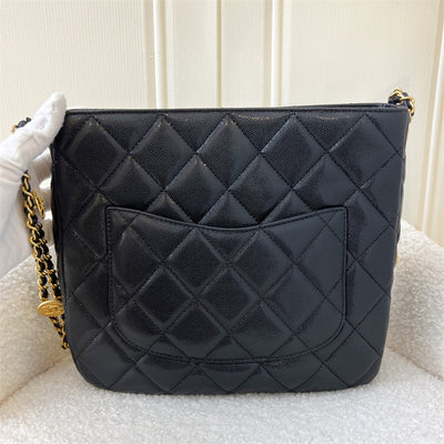 Chanel 22A Twist Your Button Hobo Bag in Black Caviar AGHW