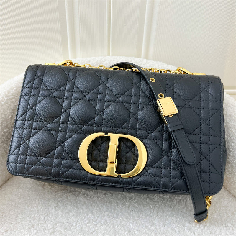 Dior Medium Caro Flap Bag in Black Calfskin GHW