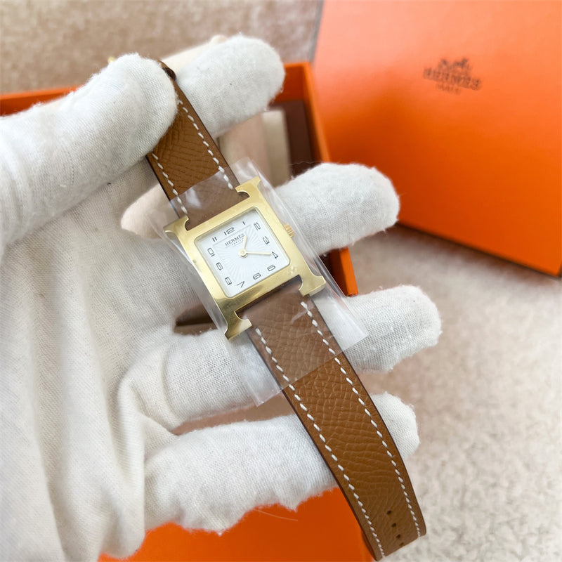 Hermes Heure H PM Watch with 18K Gold Plating and Gold Epsom Strap